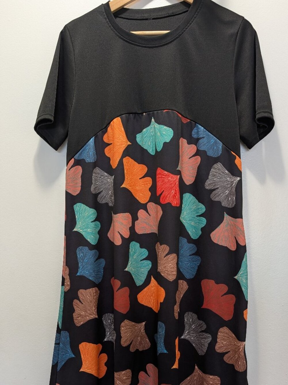 Shein  Black Light Summer Dress with Ginkgo Leaf Size L